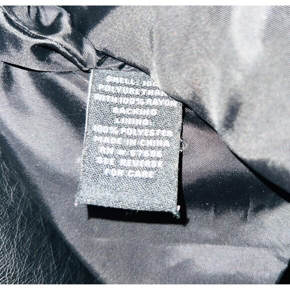 Womens Black Faux Leather Moto Jacket Gold Zipper Details By New Look Size LARGE - Picture 4 of 5